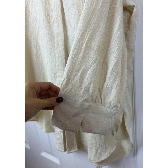 Karl Lagerfeld Paris Women's M Button-Up Blouse Ivory Flowy Textured Top - Picture 7 of 13